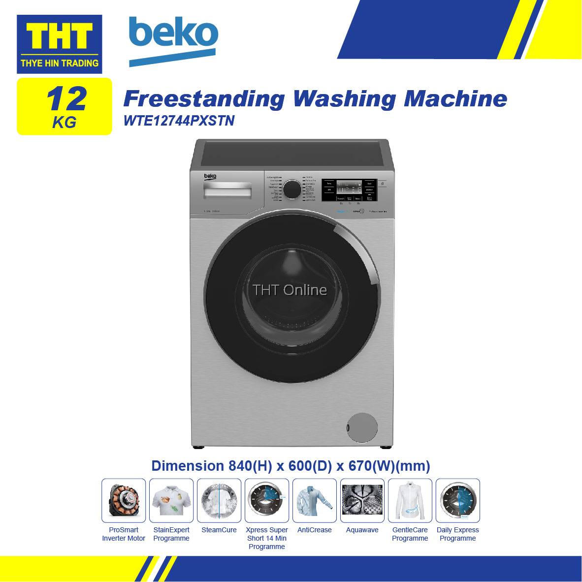 [12KG] Beko Front Load Washing Machine WTE12744PXSTN