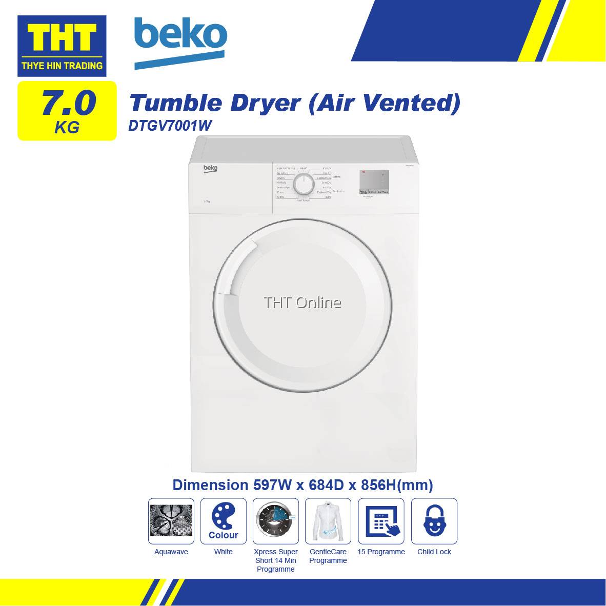 [ 7KG] Beko Vented Tumble Dryer DTGV7001W