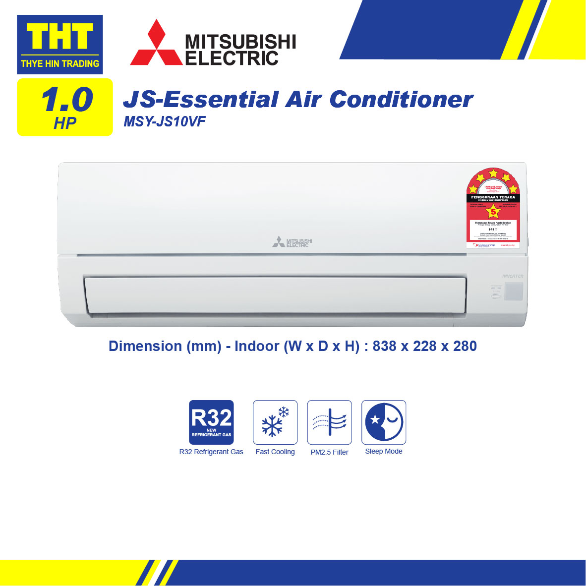 [1.0HP] Mitsubishi Inverter Air Conditioner MSYJS10VF