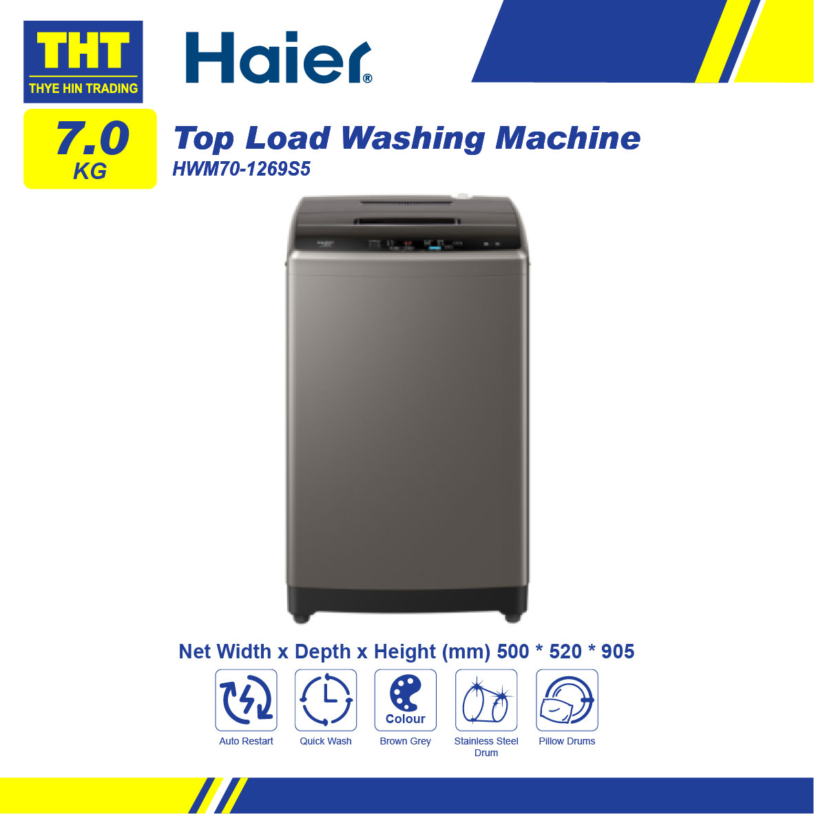 [ 7.0KG] Haier Top Load Washing Machine HWM701269S5