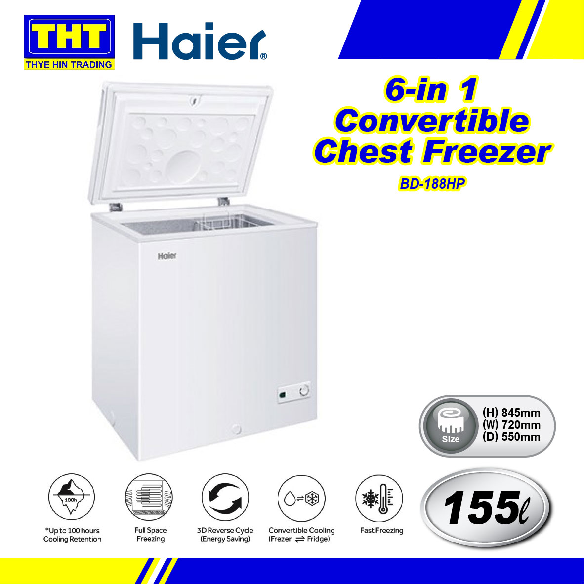 haier (155L) 6in 1 Convertible Chest Freezer BD188H