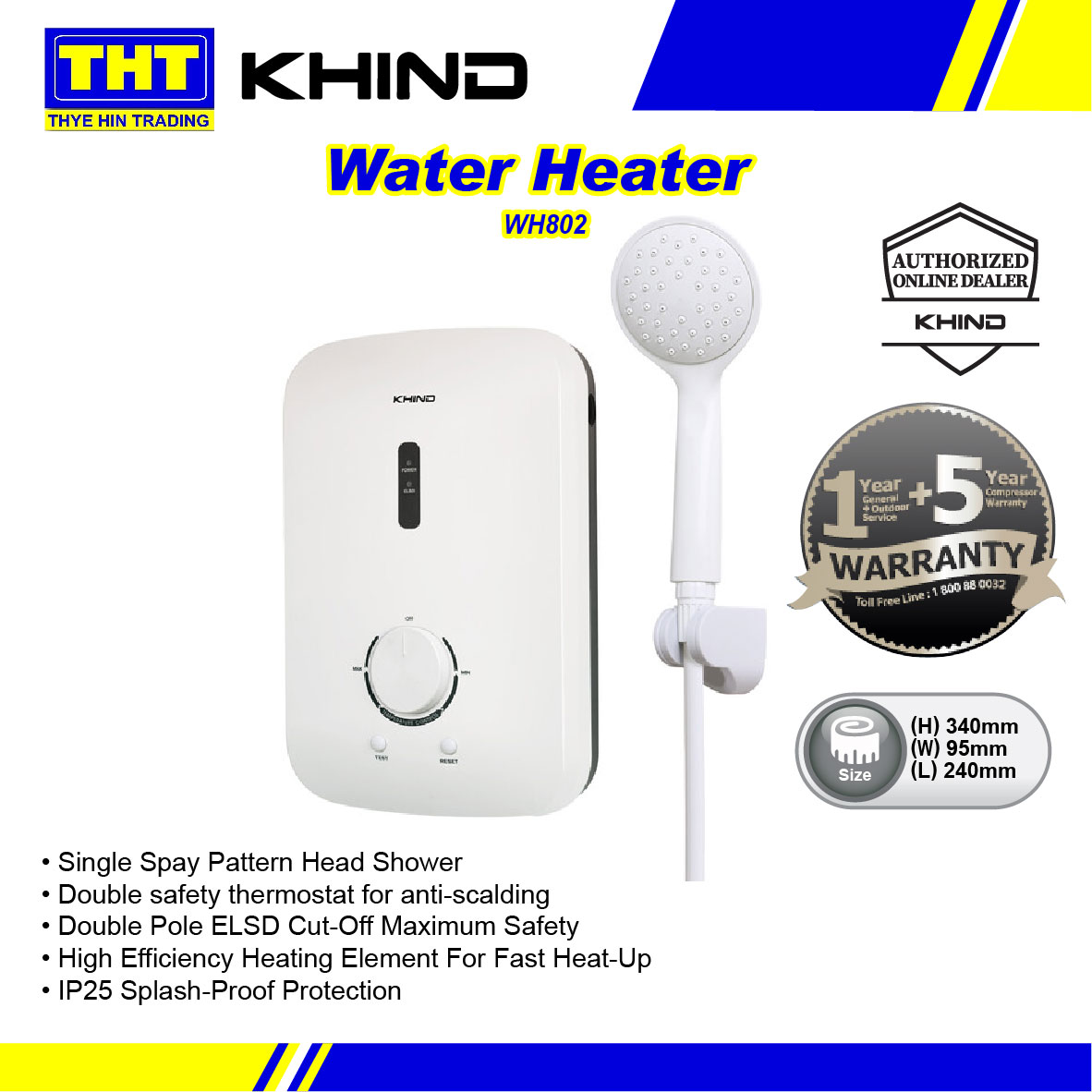 Khind Water Heater Double Safety Feature WH802 White Color