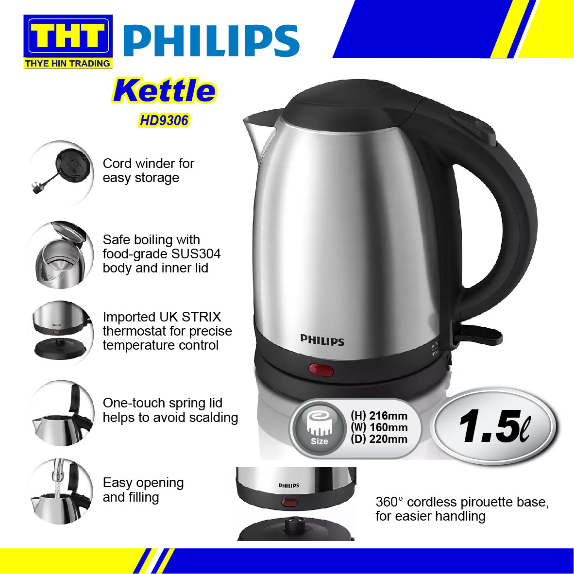 Philips 1.5L Kettle HD9306
